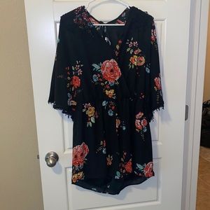 Xhilaration Floral Romper with lace shoulders.